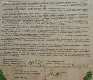 Огромная Благодарственная грамота на гв.рядового 1 Укр. фр.