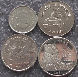 монеты Канада, Куба, Аргентина, США резервация