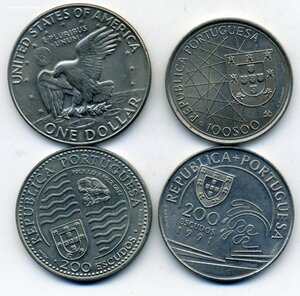 крупные монеты США, Филиппины, Португалия 5шт