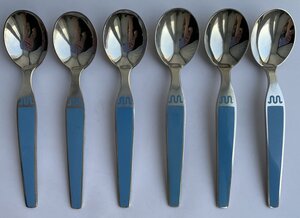 Комплект таллинских эмалевых чайных ложек 916 пробы, 6 шт.
