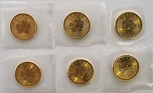 Золото Канада 2 долларов 6 шт