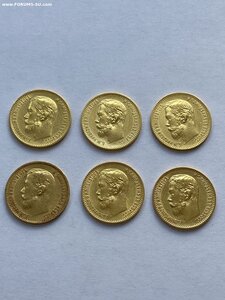 5 рублей Николай II,золото,6 монет