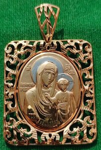 Золотая подвеска Божья матерь 585 пробы
