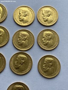 5 рублей Николай II,золото,10 монет
