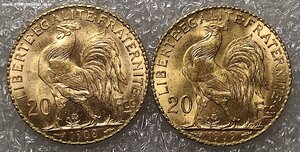 Франция, 20 франков 1908, 1909 UNC.