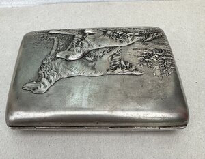 Портсигар “Охотничьи собаки’’ Серебро 875 пробы.
