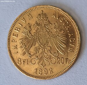 8 флоринов 20 франков 1892 Австро-Венгрия золото