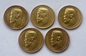 5 рублей 5шт. 1898г, 1899г, 1900г. ФЗ,ЭБ,АГ