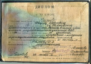 Диплом военного авиационного радиотехнического училища