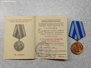 "За восстановление черной металлургии юга" люкс с документом