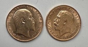 Две монеты 1/2 соверена 1911 1910