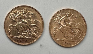 Две монеты 1/2 соверена 1911 1910