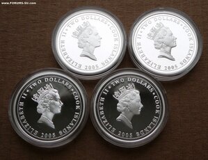 Унцовки 2$ серебро 4 шт птицы Новой Зеландии
