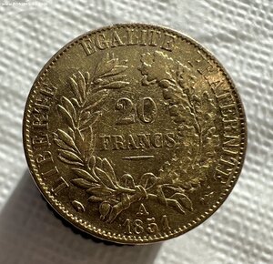 20 франков, 1851 г, Республика