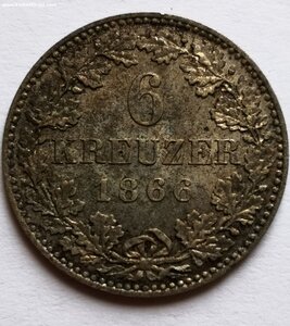 6 крейцеров 1866 г.франкфурт состояние unc-aunc