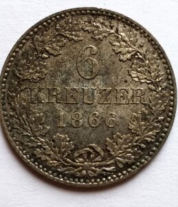 6 крейцеров 1866 г.франкфурт состояние unc-aunc