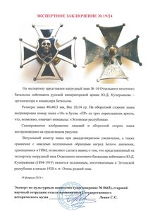 Знак Отдельного пехотного батальона лейтенанта Куперьянова