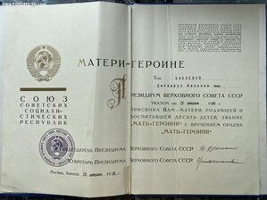 Мать-Героиня № 396327 ( Отличное состояние ) Документы