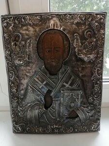 Икона св. Николай Угодник  Аналой оклад 84пр 1870г. Саратов.