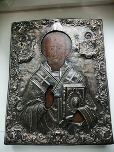 Икона св. Николай Угодник  Аналой оклад 84пр 1870г. Саратов.