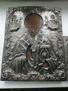 Икона св. Николай Угодник  Аналой оклад 84пр 1870г. Саратов.