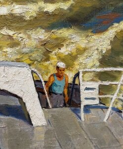 Петров М.И. ,,На буксире,, Картина холст, масло 1975 год