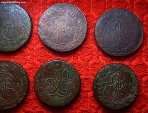 5 копеек 1758-1788 ББ - ЕМ - ММ - 12 ШТУК