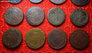 5 копеек 1758-1788 ББ - ЕМ - ММ - 12 ШТУК