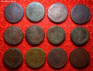 5 копеек 1758-1788 ББ - ЕМ - ММ - 12 ШТУК