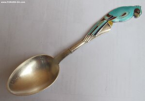 Ложка чайная (попугай),эмаль,серебро 916 пр.