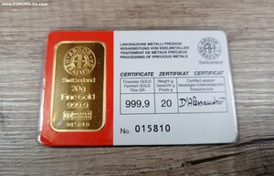 Слиток Au 20 грамм золото 999,9 Швейцария