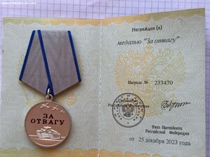 Медаль Отвага РФ № 233470 + Док.