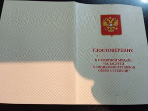 Медаль-За Заслуги в социально-трудовой сфере 1 степени с док