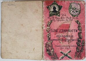 10 благодарностей одной книжкой. Вклеено заверенное фото.