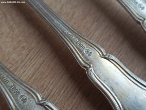 Комплект серебряных десертных вилок. Серебро 800 пробы.
