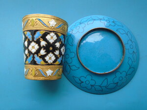 Стопка и блюдце с эмалями.