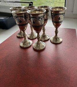 Рюмки серебро 875, чернь, набор 6 штук