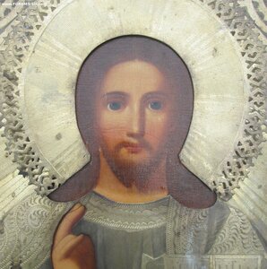 Икона "Господь Вседержитель" аналой, штихельный оклад.