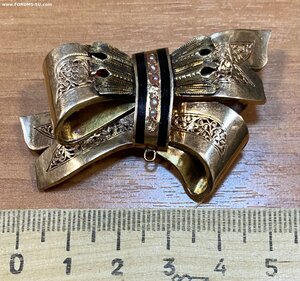 Золотая брошь 56 пробы. Большой размер. Эмаль, жемчуг