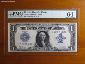 1 доллар 1923 г. - серебряный сертификат. США. PMG 64 UNC.