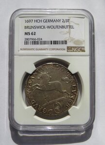 2/3 талера 1697 - Брауншвейг-Вольфенбюттель. NGC MS 62.