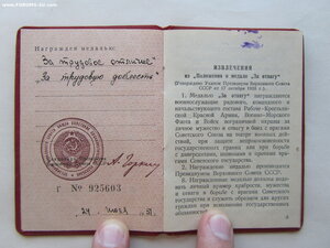 За трудовую доблесть и тр. отличие на одну. Документ