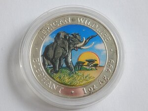 100 шиллингов Сомали. Elephant. 2009 г. Цветная. Серебро 999