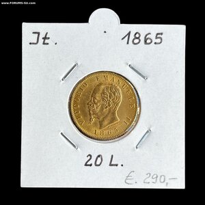 Италия. 20 лир 1865 год