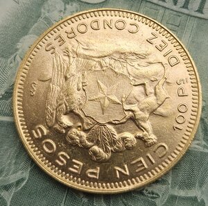 100 песо 1951год Чили, золото 900пр. 20,34гр