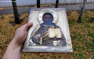 Икона Господь Вседержитель серебро.Позолота. 22 на 27 см.