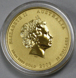 25 долларов год быка Австралия (золото 9999) 1/4 унции