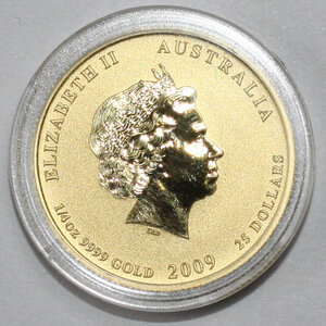 25 долларов год быка Австралия (золото 9999) 1/4 унции