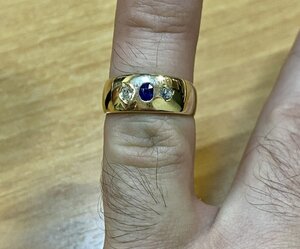 Золотое кольцо с алмазами. Алмазы, сапфир, золото 56 проба.