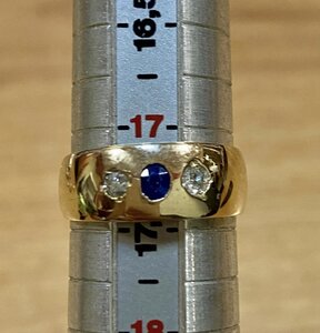 Золотое кольцо с алмазами. Алмазы, сапфир, золото 56 проба.